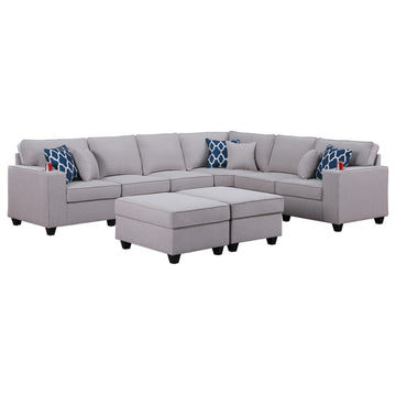 Cooper Light Gray Linen 8Pc Reversible L-Shape Sectional, Ottomans, 89131-5A
