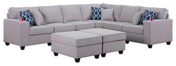 Cooper Light Gray Linen 8Pc Reversible L-Shape Sectional, Ottomans, 89131-5A