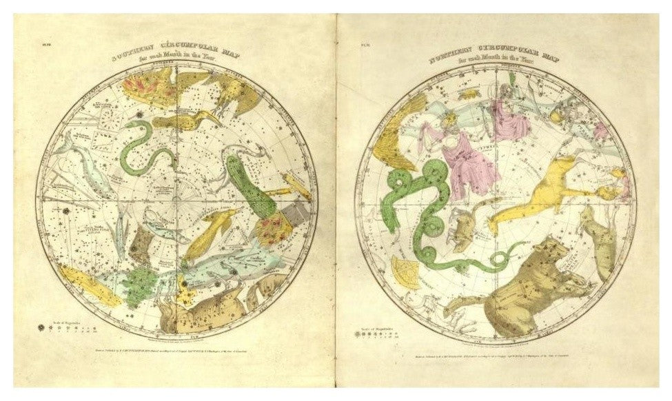 "Circumpolar Map for each Month of the Year, 1835" Paper Art, 32"x19"