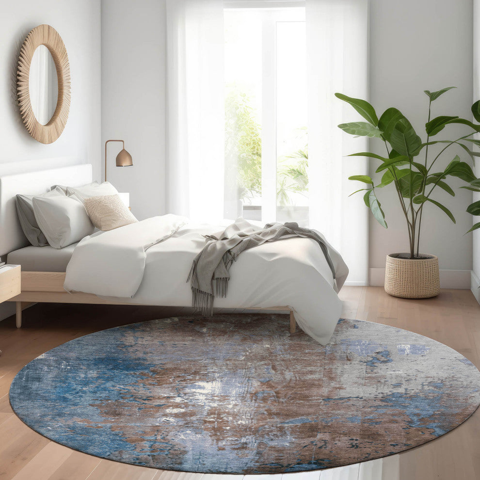 Machine Washable Indoor/Outdoor Chantille ACN1870 Coffee 8' x 8' Round Rug