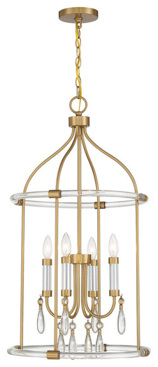 Mayfair 4-Light Pendant, Warm Brass and Chrome