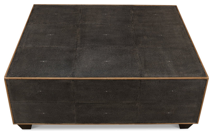 Gray Leather Shagreen Cocktail Coffee Table Rectangle