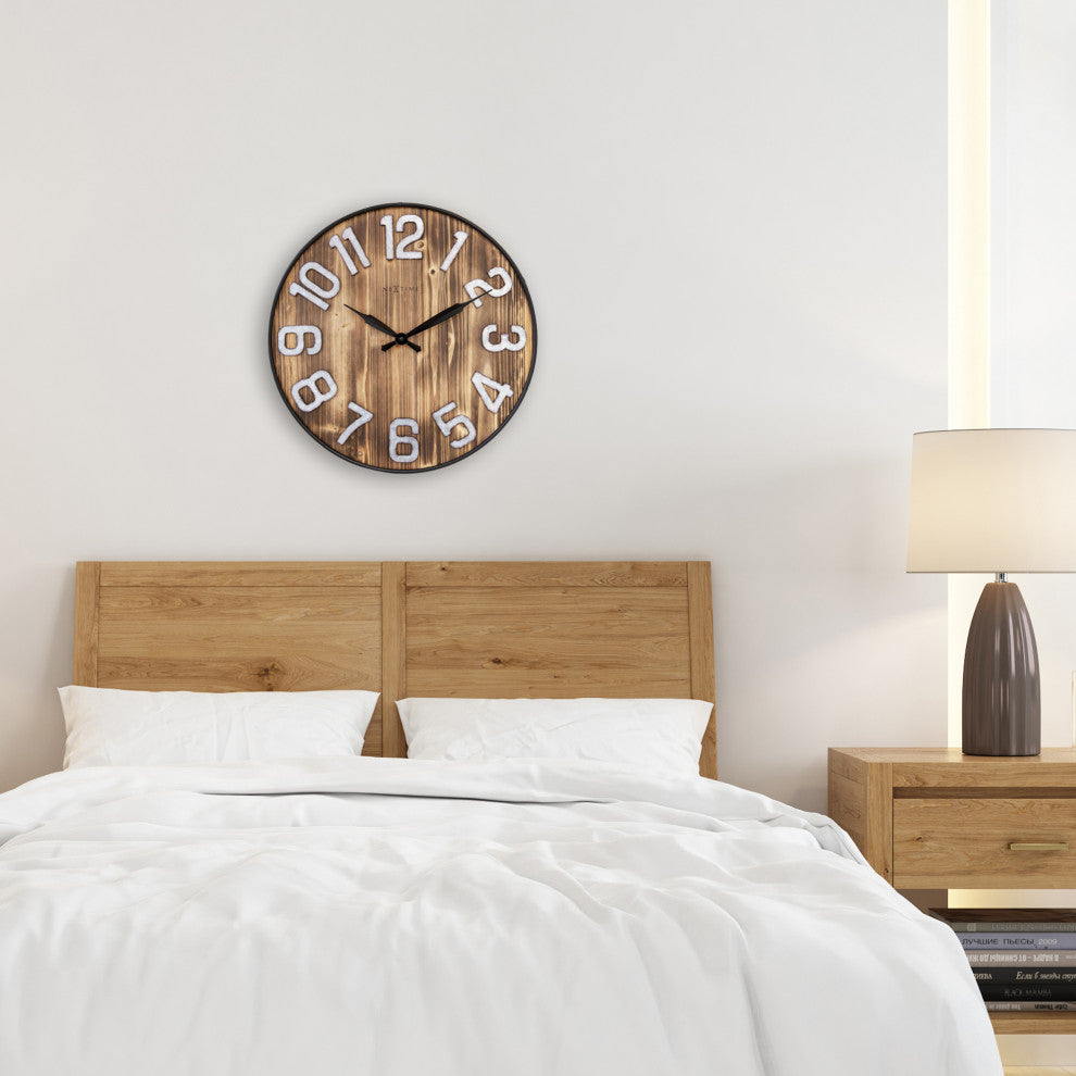 Aberdeen 20" Wooden Wall Clock With Metal Numbers