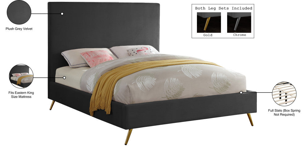 Jasmine Velvet Bed, Gray, King
