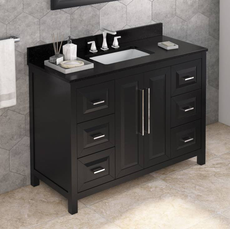 Cade Transitional 48" Black Bathroom Vanity, Black Granite Vanity Top