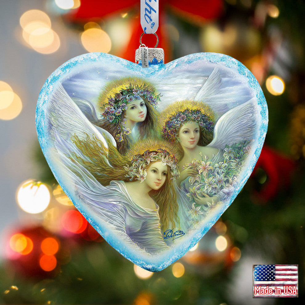 Hand Painted Scenic Glass Ornament Limited Edition Three Angels