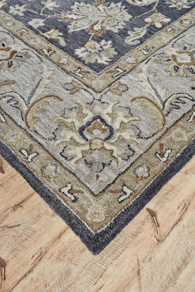 Weave & Wander Botticino Traditional Persian Wool Rug, Charcoal, 10' Round