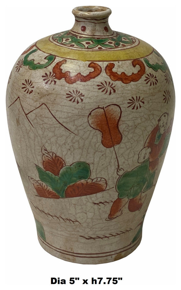 Chinese Oriental People Scenery Gray Tan Color Ceramic Vase Hws1781