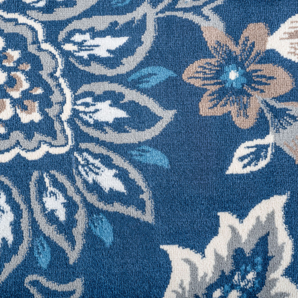 Stella Traditional Floral Dark Blue Rectangle Area Rug, 5'x7'