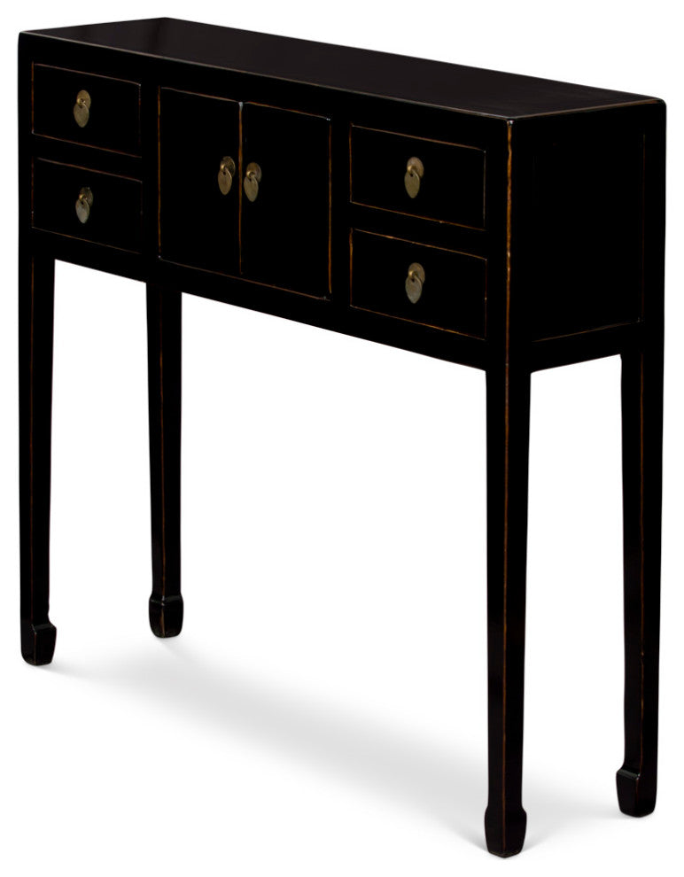 Distressed Black Petite Elmwood Chinese Console Cabinet