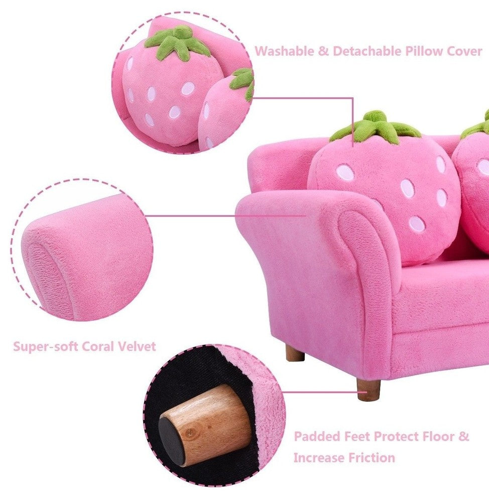 Modern Kids Strawberry Armrest Chair Sofa, Pink