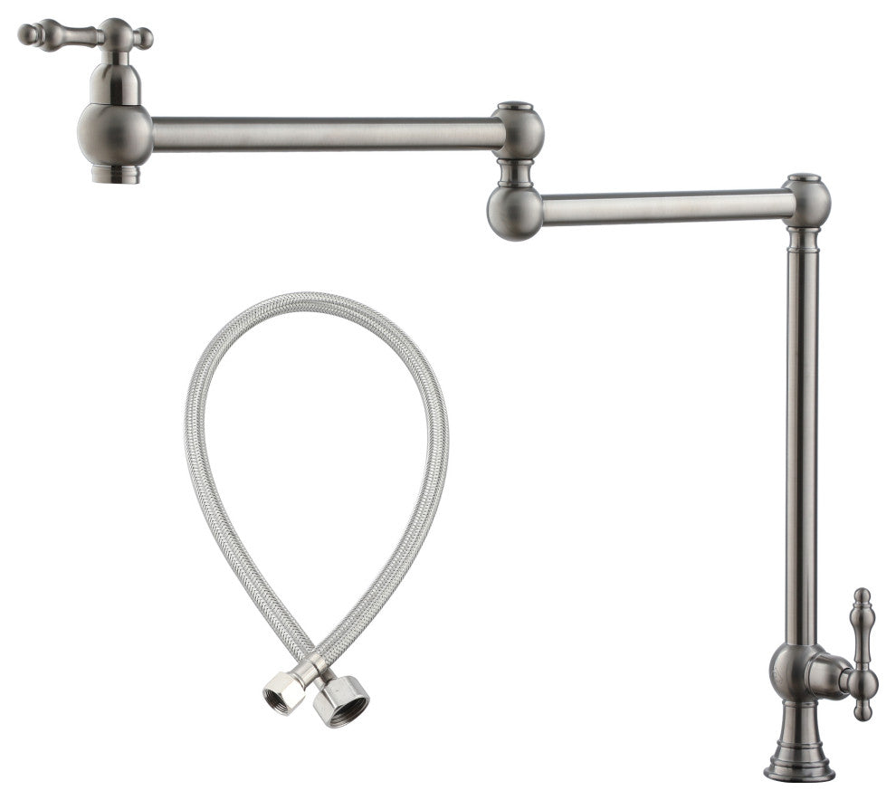 Deck-Mounted Double Handle Pot Filler Kitchen Faucet Stove Faucet, Brushed Nickel