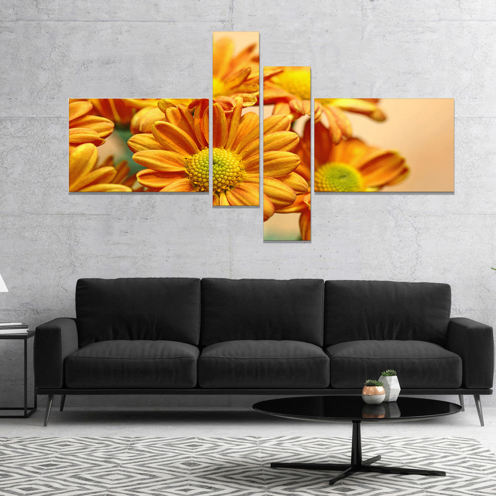 Yellow Flowers in the Garden, Floral Canvas Art Print, 60"x32", 4 panels