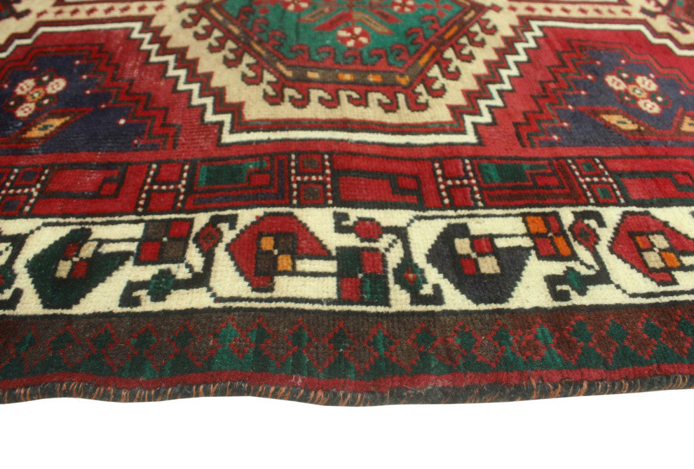Fine Vintage Distressed Tahira Red/Ivory Runner, 3'4x7'5