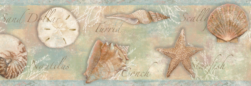 Quinten Blue Seashells Toss Border Bolt