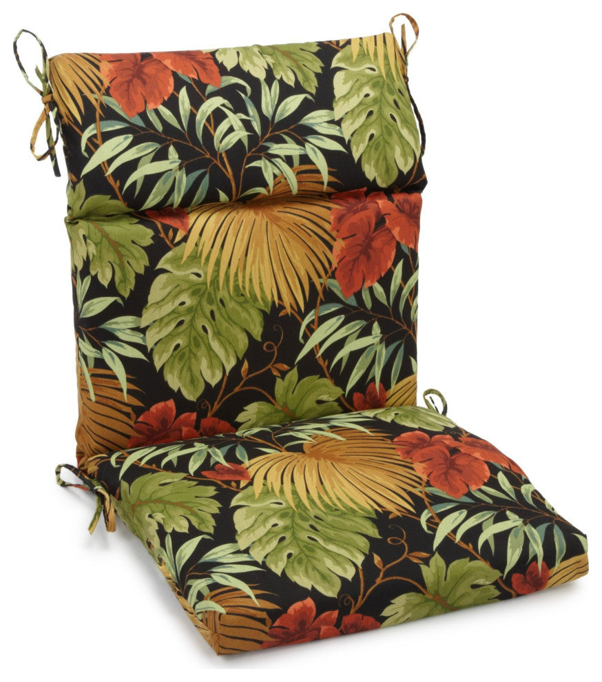 18"X38" Spun Polyester Patterned Outdoor Squared Chair Cushion, Tropique Raven