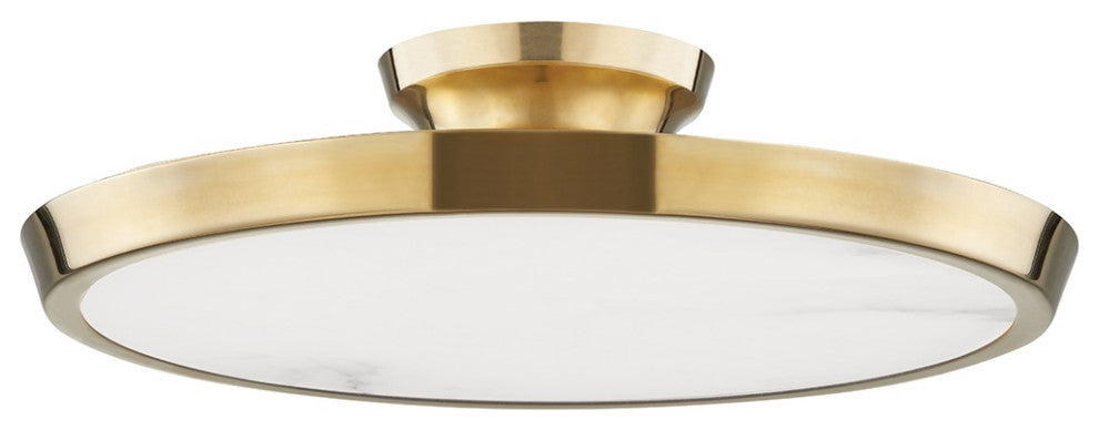 Draper LED Flush Mount, Aged Brass, Alabaster Shade
