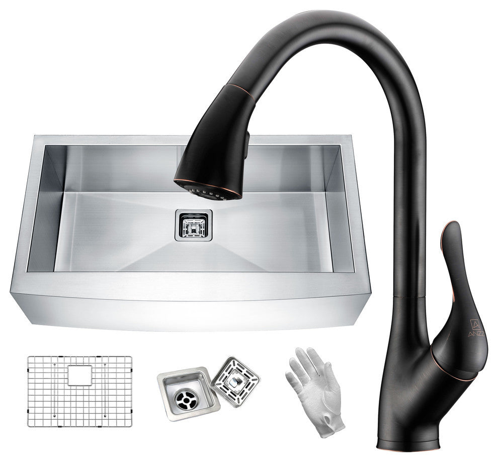 32" Single Bowl Kitchen Sink with Faucet,Oil Rubbed Bronze