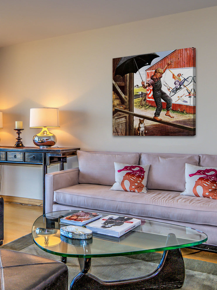 "Walking the Tightrope" Painting Print on Canvas by Stevan Dohanos