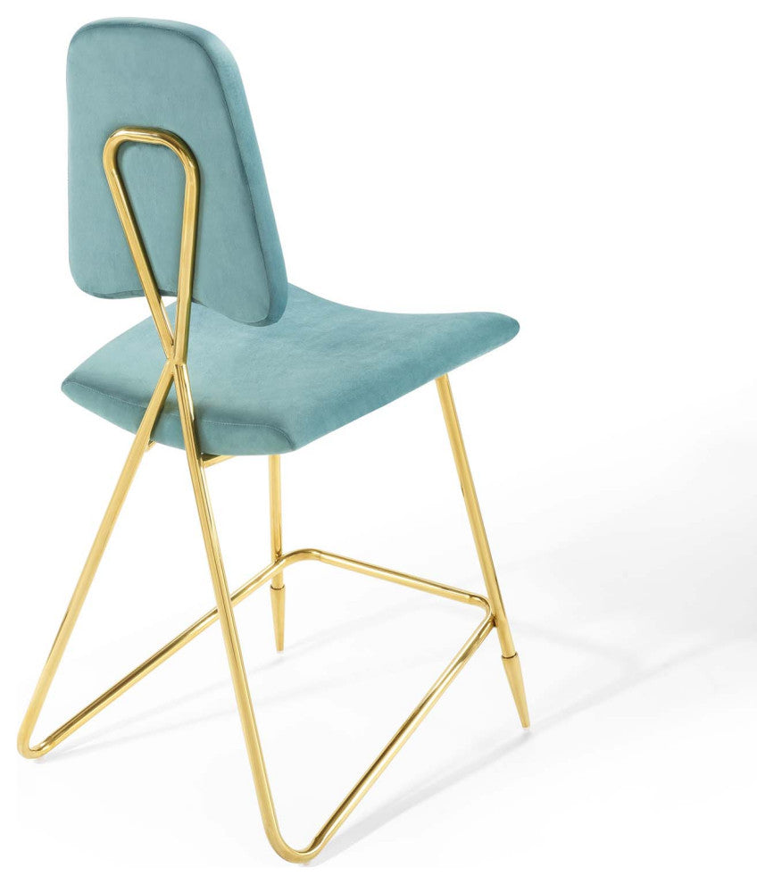 Ponder Performance Velvet Counter Stool Sea Blue