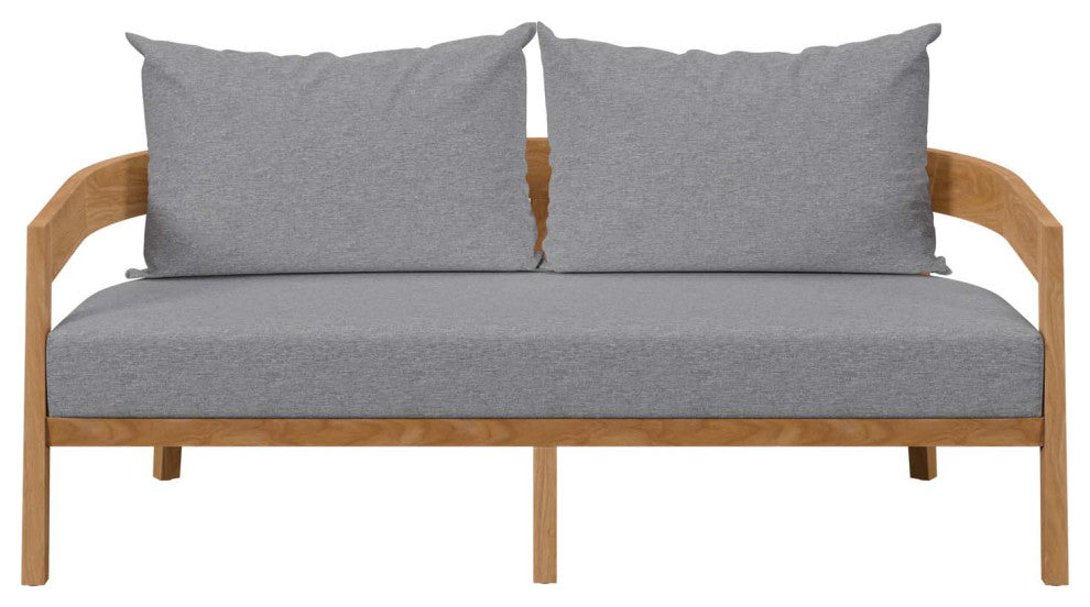 Lounge Loveseat Sofa, Gray Natural, Teak Wood, Modern, Outdoor Hospitality