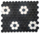 Nero Marquina & Thassos White Marble Rosette 1" Hexagon Tile Polished, 1 sheet