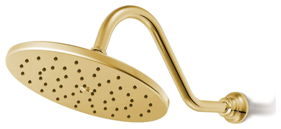 Fontana Brushed Gold Round Rainfall Showerhead, 10", Ceiling Mount, Water Powere