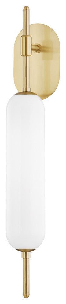 Miley 1 Light Wall Sconce, Opal Shiny, Aged Brass