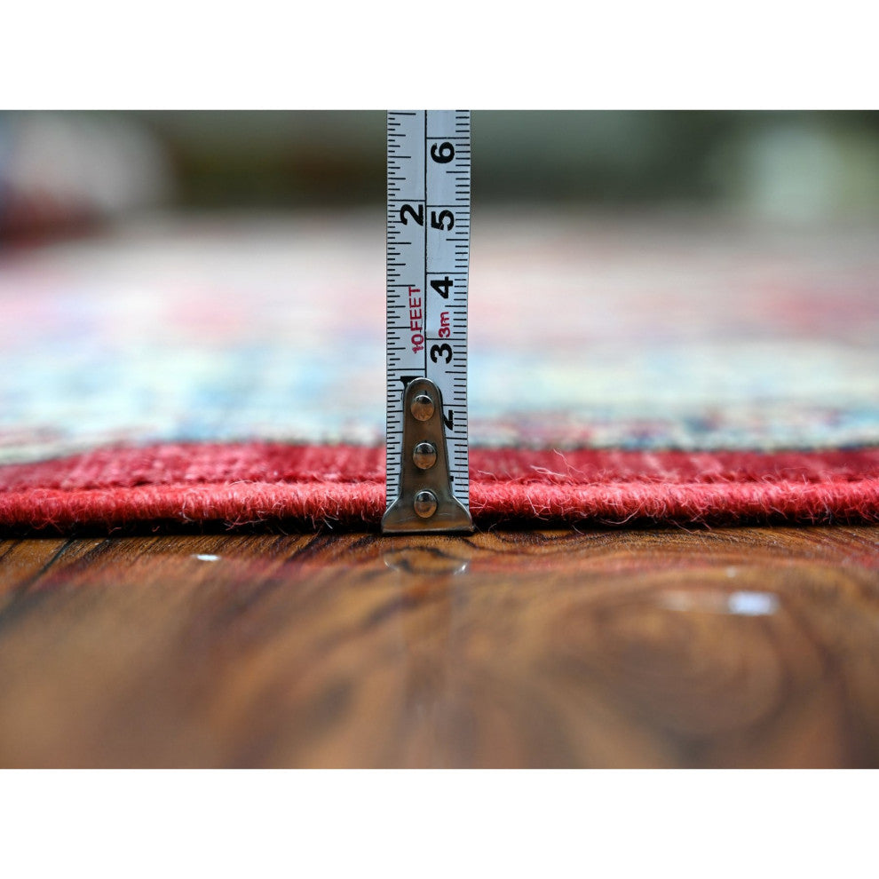 Rufous Red Wool Afghan Super Kazak Geometric Elements Hand Knotted Rug 6'9"x9'9"