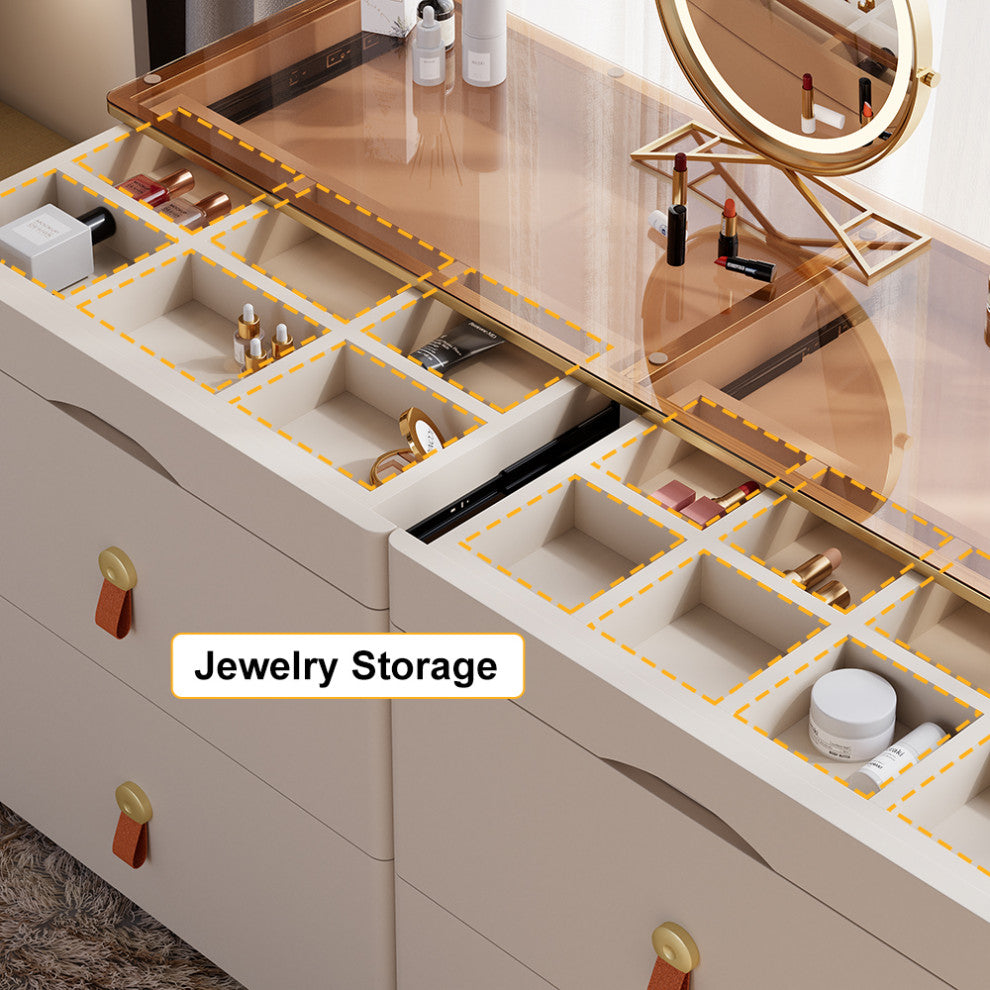 47"W Glass Champagne Dresser 6 Drawer Closet Island With Jewelry Storage