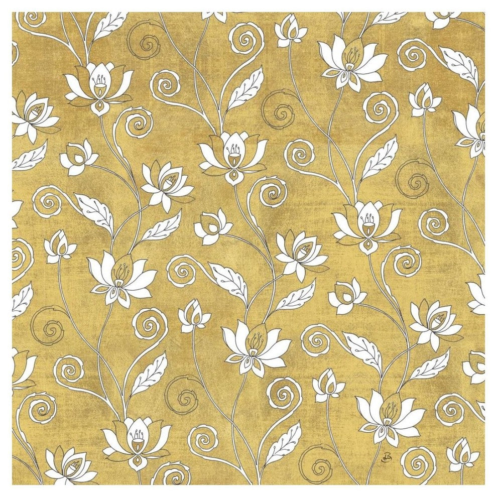 "Color my World Lotus Pattern Gold" Paper Print by Daphne Brissonnet, 26"x26"