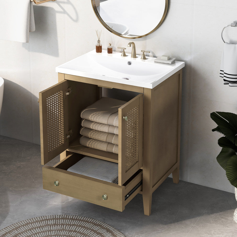 MDF Freestanding Bathroom Vanity Set with Drawer,Doors and Integrated Sink