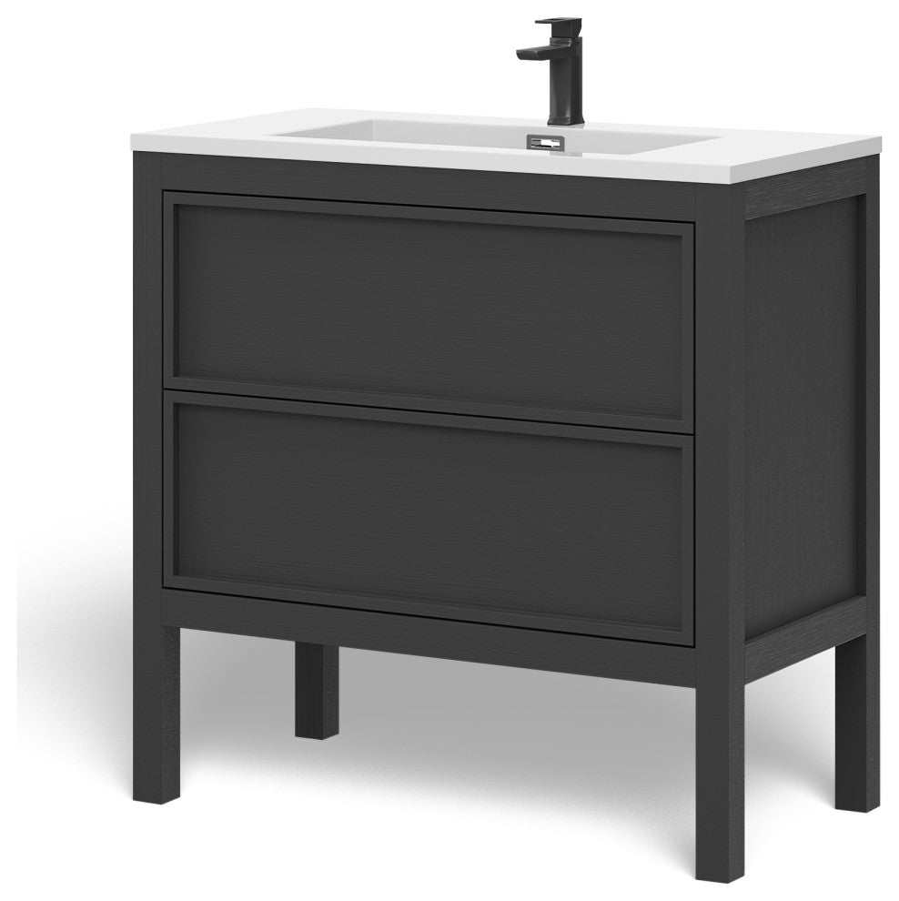 The Shiloh Bathroom Vanity, Charcoal Oak, 36", Single Sink, Freestanding