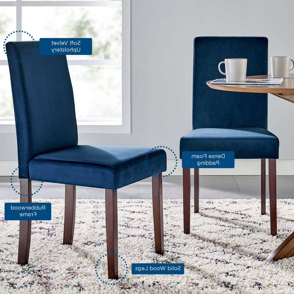 Side Dining Chair, Set of 2, Blue Navy, Velvet, Modern, Cafe Bistro Hospitality