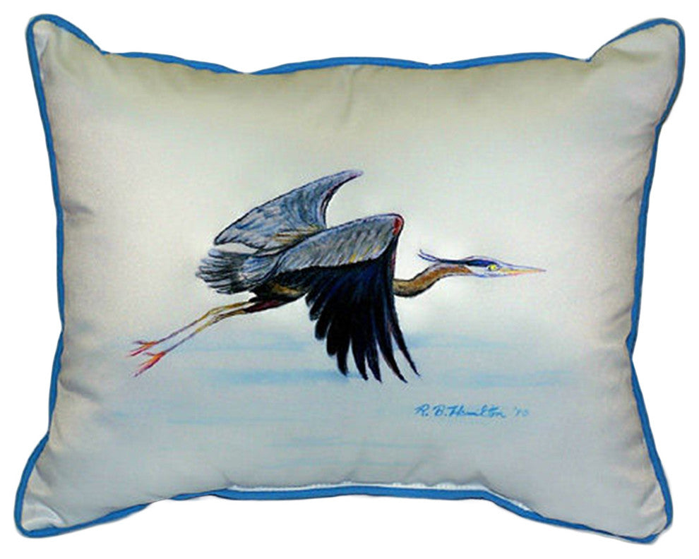 Betsy Drake Eddies Blue Heron Extra Large 20 X 24 Indoor / Outdoor White Pillow