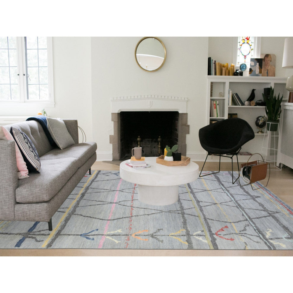 Light Gray Hand Knotted Boujaad Moroccan Berber Design Soft Wool Rug, 10'x13'9"