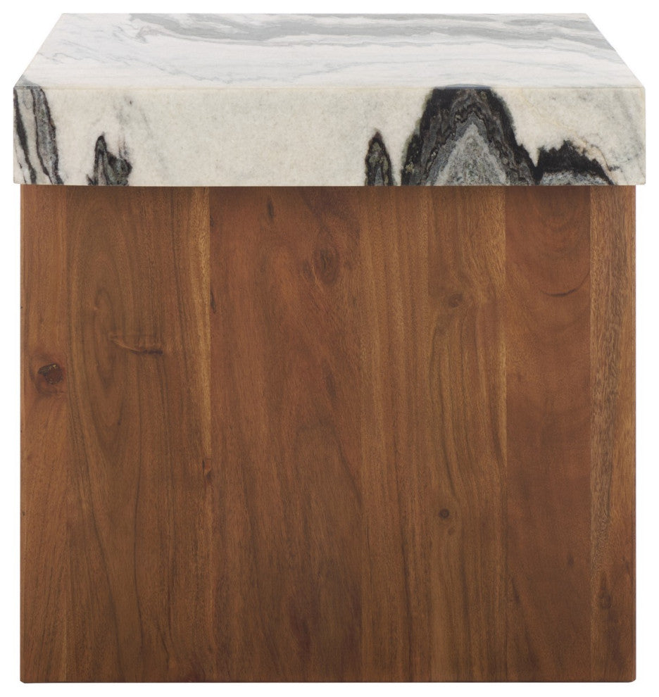 Safavieh Couture Ellebeth Marble Top Accent Table, Hazel/Walnut