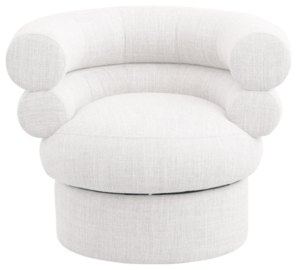 Valentina Linen Textured Fabric Upholstered Accent Swivel Chair, Cream