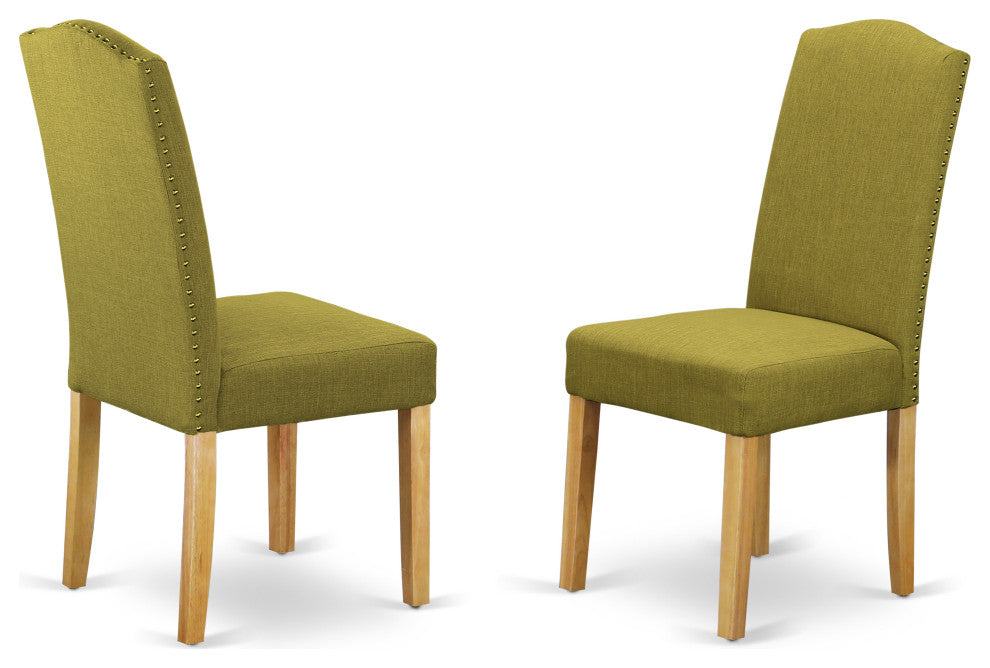 Encinal Parson Chair, Oakleg And Linen Fabric-Light Pickle Color Set of 2