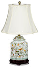 White Bird and Flower Motif Asian Porcelain Lamp