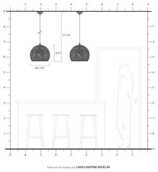 Livex Lighting Chantilly 3 Light Black, Brushed Nickel Accents Medium Pendant