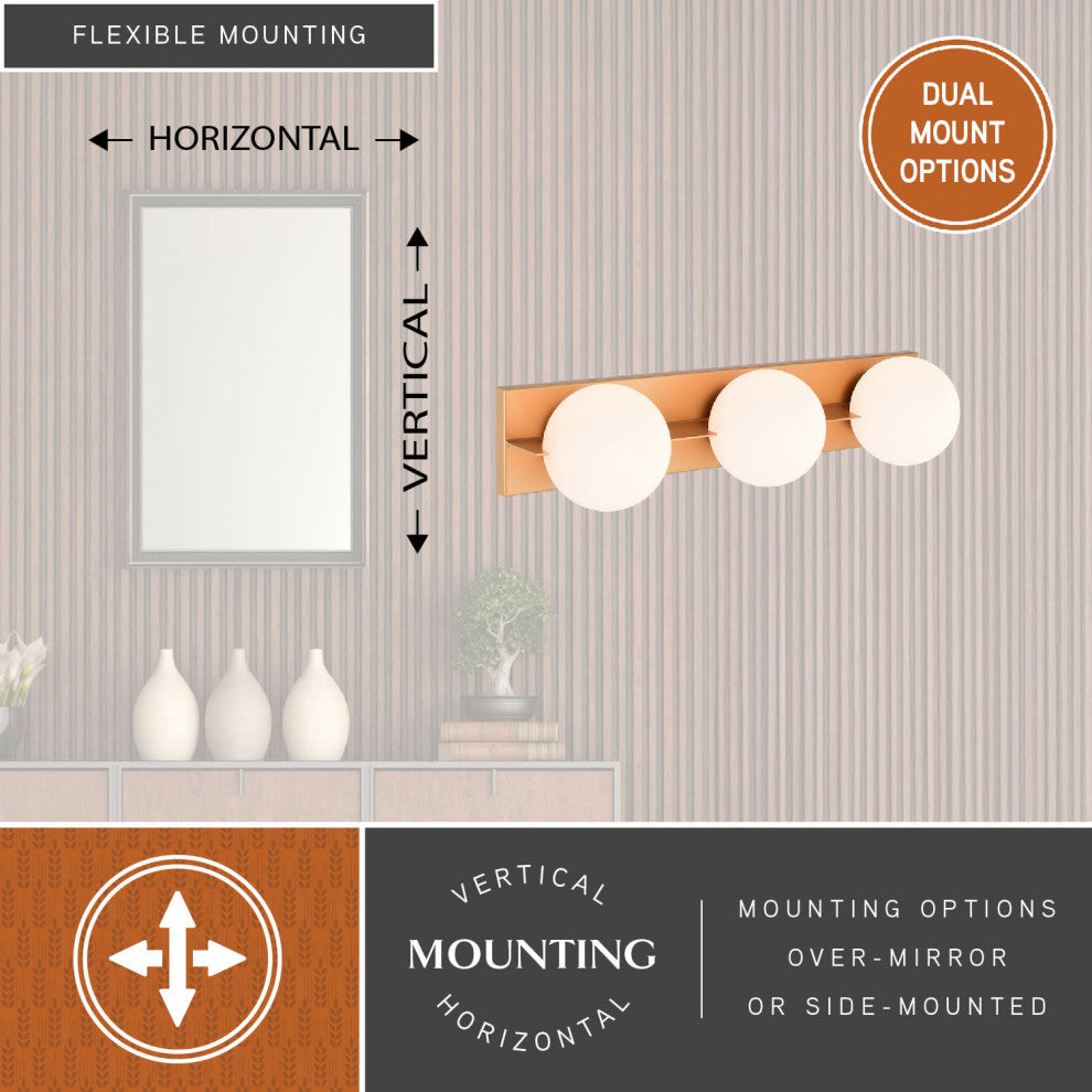 Parkview 3 Light Gold Brass Mid-Century Modern Bathroom Vanity Wall Fixture