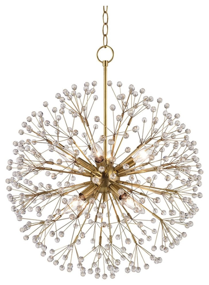 Dunkirk, 8 Light Chandelier, Aged Brass Finish, Crystals