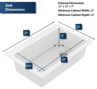 Karran Drop-In Quartz 33" 1-Hole Single Bowl Kitchen Sink Kit, White