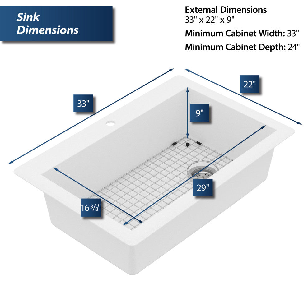 Karran Drop-In Quartz 33" 1-Hole Single Bowl Kitchen Sink Kit, White
