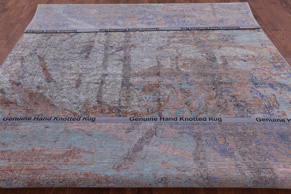 9' 0" X 12' 0" Modern Wool and Silk Handmade Rug Q7054
