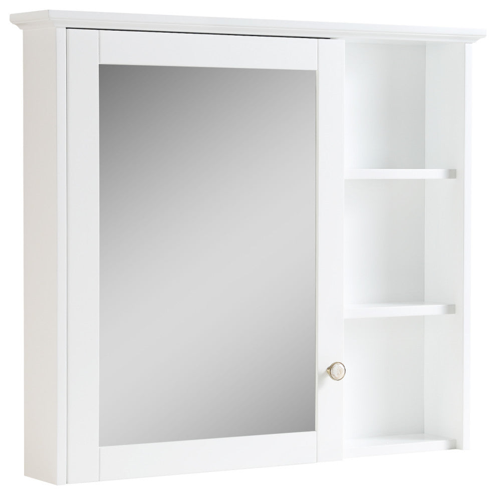 Solid Wood Bathroom Medicine Cabinet With Silver Coated Mirror, White, 34"x30"