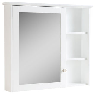 Solid Wood Bathroom Medicine Cabinet With Silver Coated Mirror, White, 34"x30"