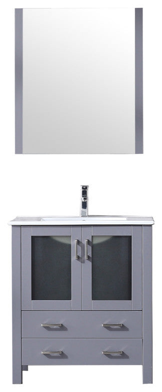 Volez 30" Dark Gray Single Vanity Integrated Top Sink, 28" Wall Mirror