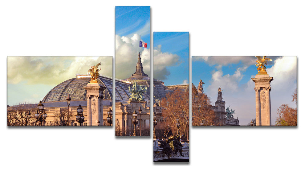 Famous Great Palace in Paris, Modern Cityscape Canvas Print, 60"x32", 4 panels